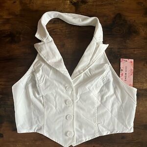 White button-down front halter back size L